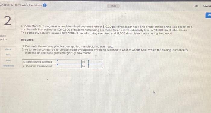  Chapter 6 Homework Exercises i 2 0.33 points eBook Hint Print