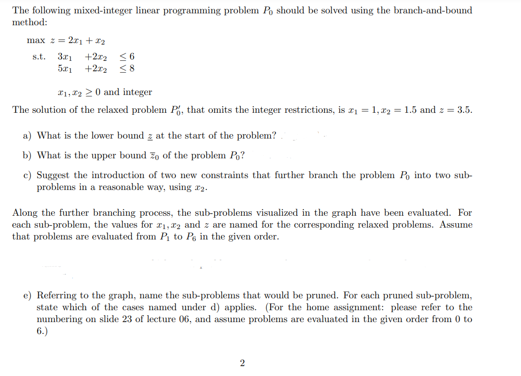 The following mixed-integer linear programming problem P0 should be solved using