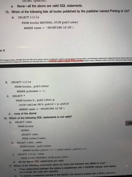 d. all of the above 13. If the CUSTOMERS table contains seven