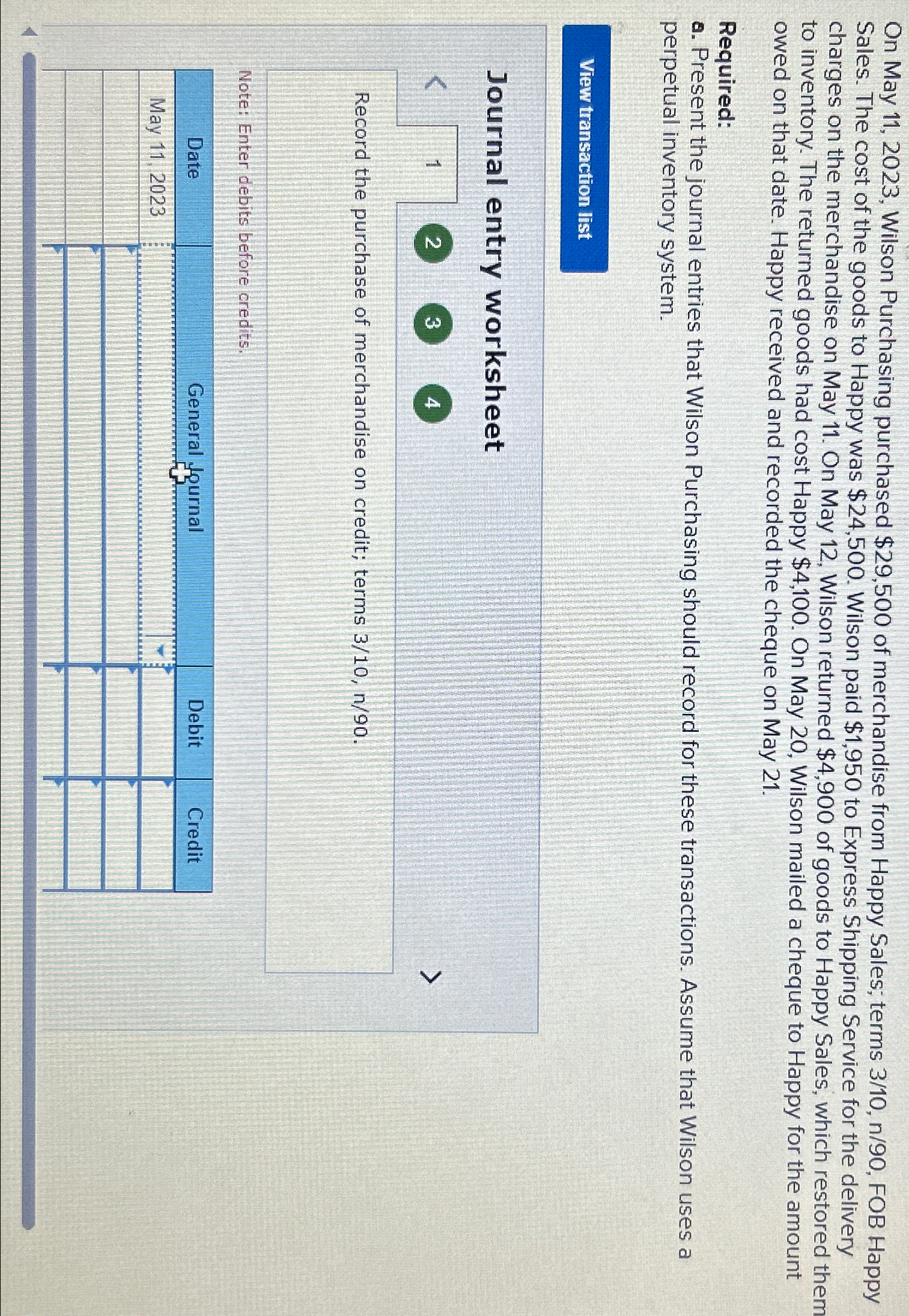  On May 11,2023, Wilson Purchasing purchased $29,500 of merchandise from Happy