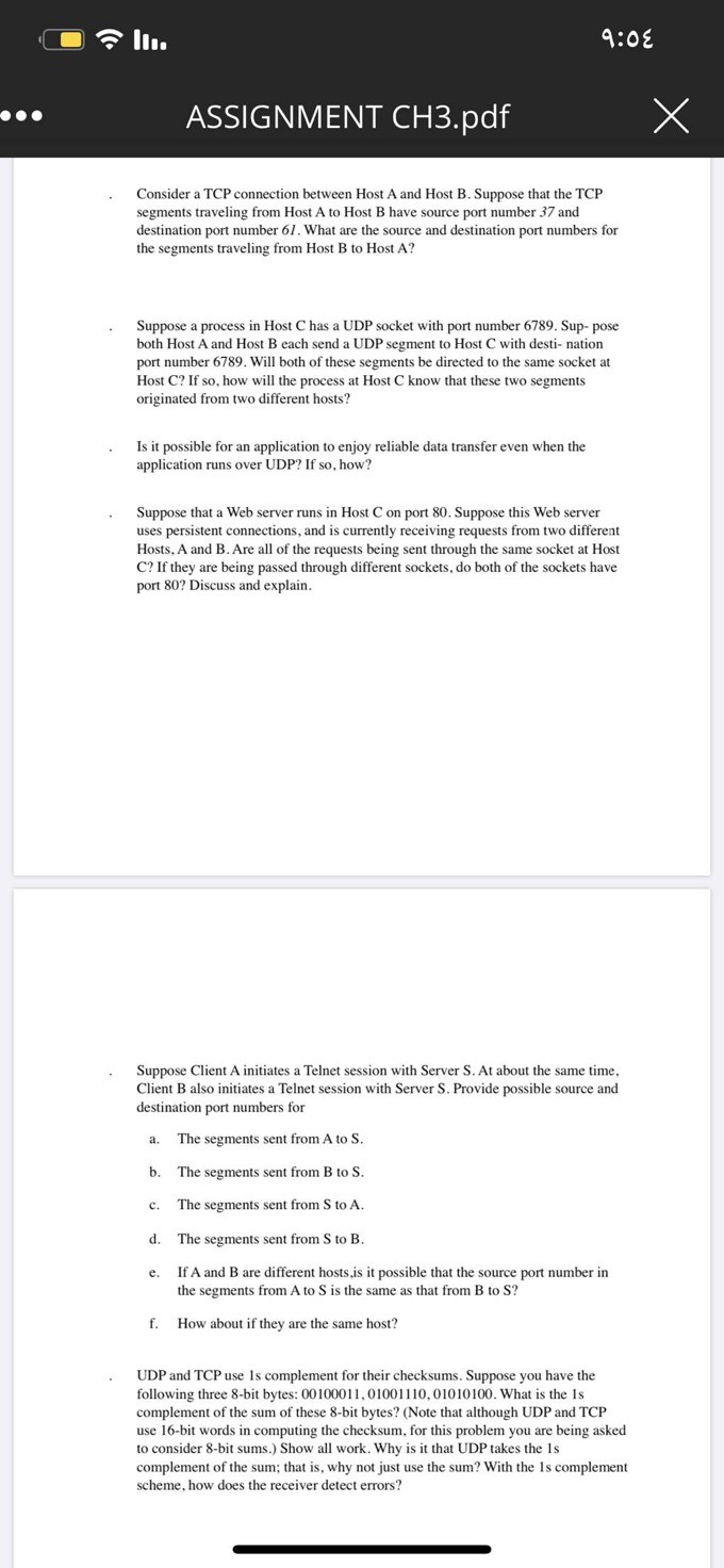  9:0 ASSIGNMENT CH3.pdf Consider a TCP connection between Host A and