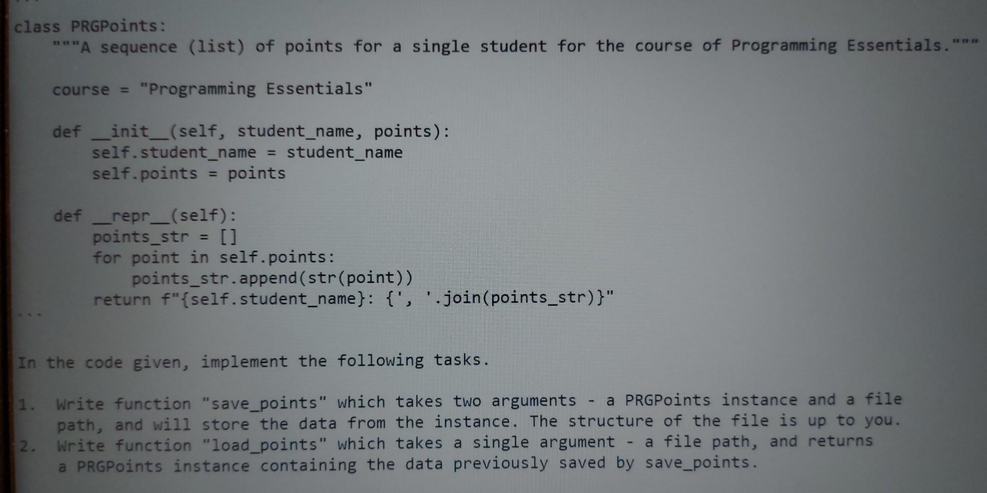  Code in python. class PRGPoints: "" "A sequence (list) of points