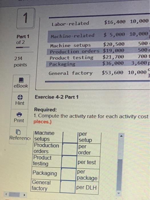 of consumer goods. The company's activity-based costing system has the following seven