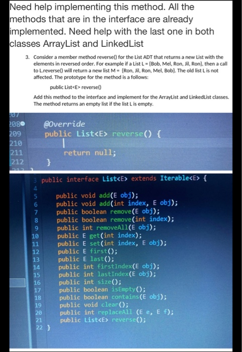  Need help implementing this method. All the methods that are in