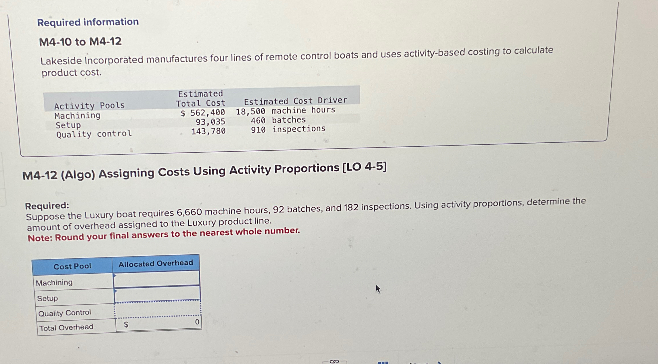  Required information M4-10 to M4-12 Lakeside Incorporated manufactures four lines of