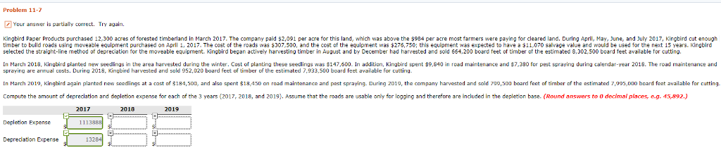 Problem 11-7 Your answer is partially correct. Try again. Kingbird Paper