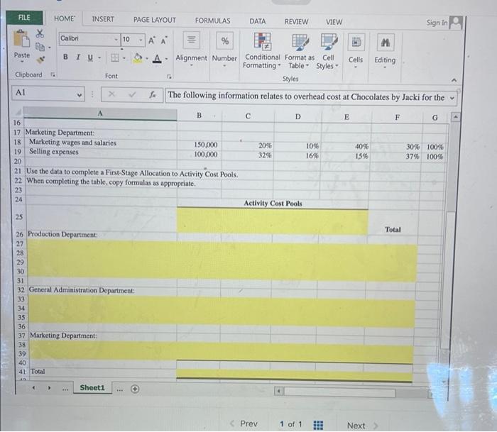 year. The Controller has asked you to complete a First-Stage Allocation to