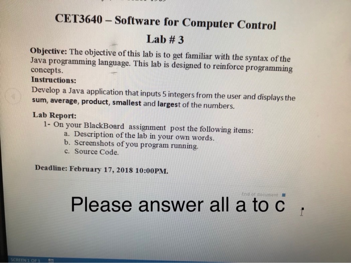  CET3640- Software for Computer Control Lab # 3 Objective: The objective