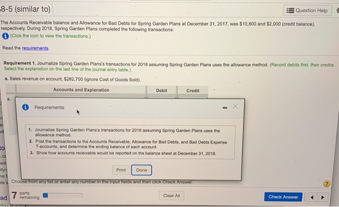  s transactions for 2018 assuming Spring Garden Plans uses the allowance