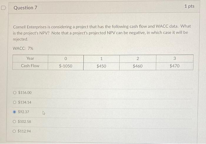 HELP! Cornell Enterprises is considering a project that has the following cash