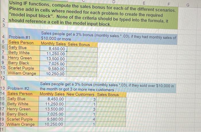 excel functions for F F G E Using IF functions, compute the