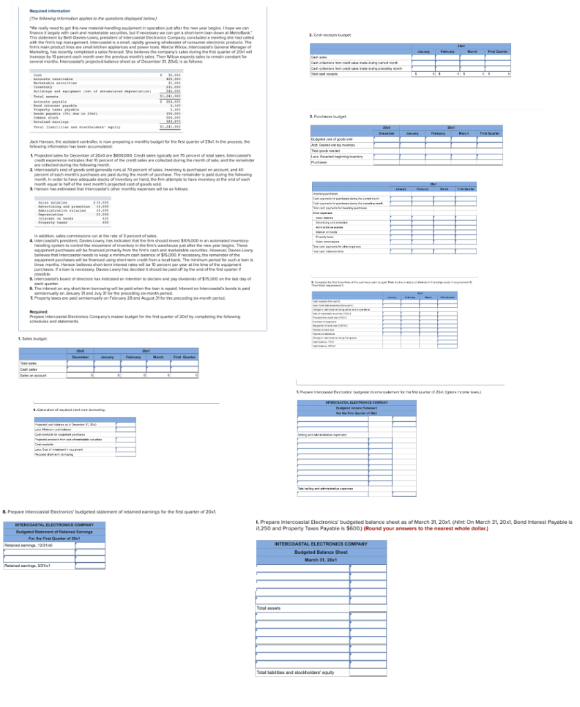 Please answer all! 1. Seles busyet: 1. Prepare intercoastal Electronics' budgeted balance