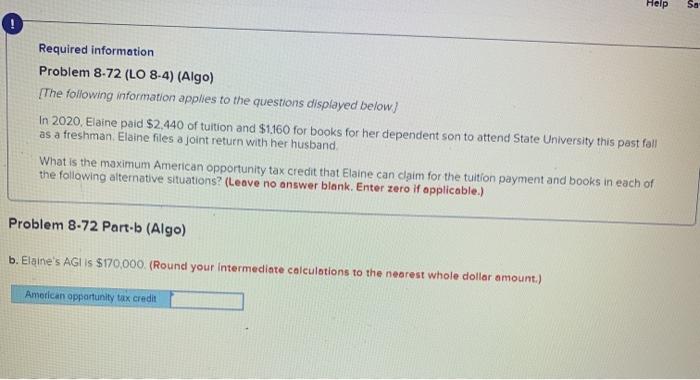  Help Sa Required information Problem 8-72 (LO 8-4) (Algo) [The following