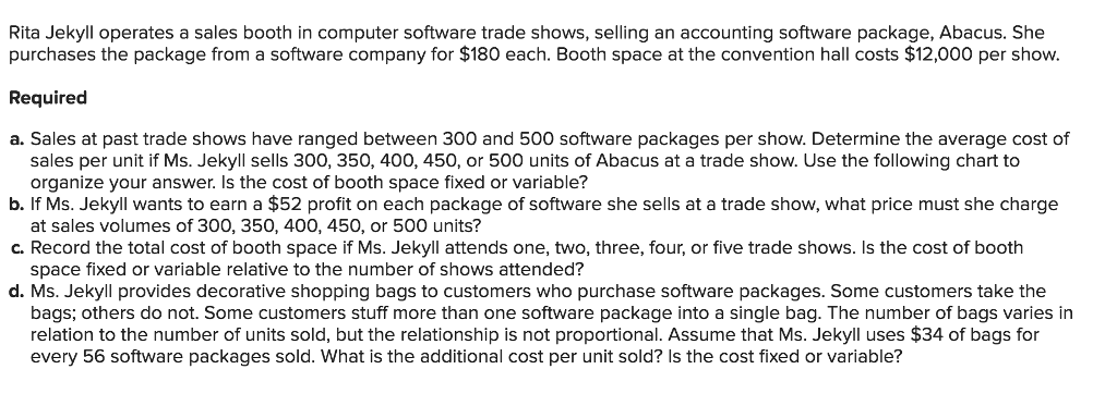 Please answer B and D Rita Jekyll operates a sales booth in