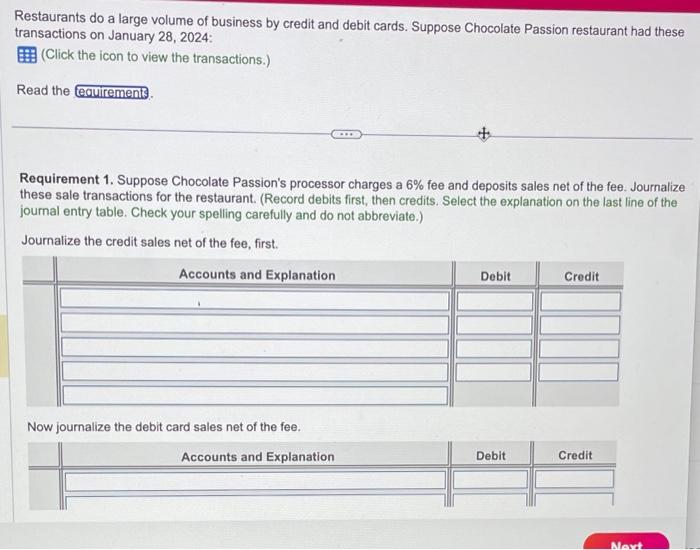 for the restaurant. 2. Suppose Chocolate Passion's processor charges a 6% fee