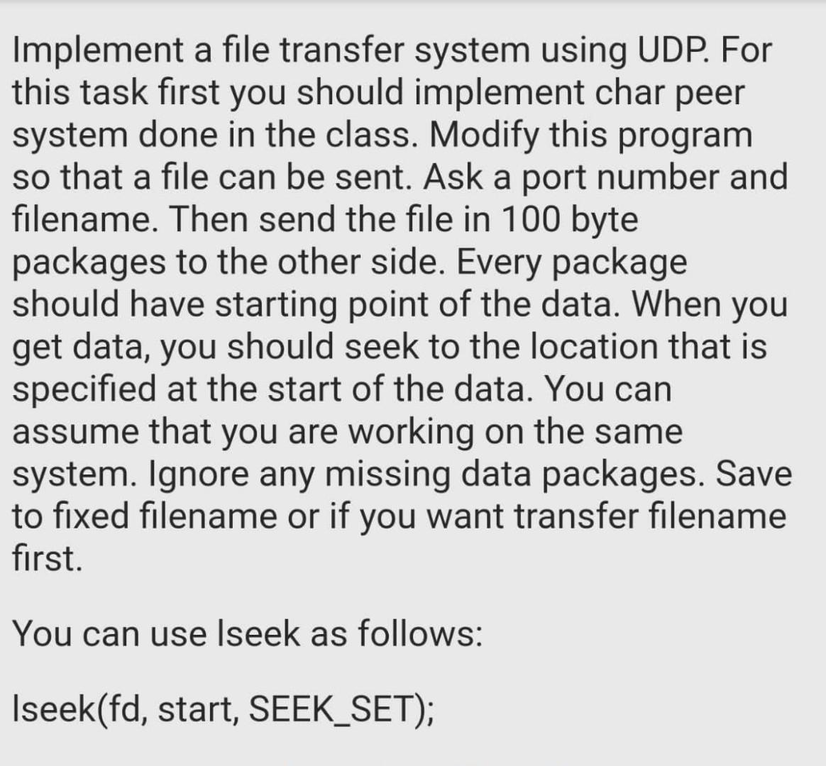  please write this code in c Implement a file transfer system