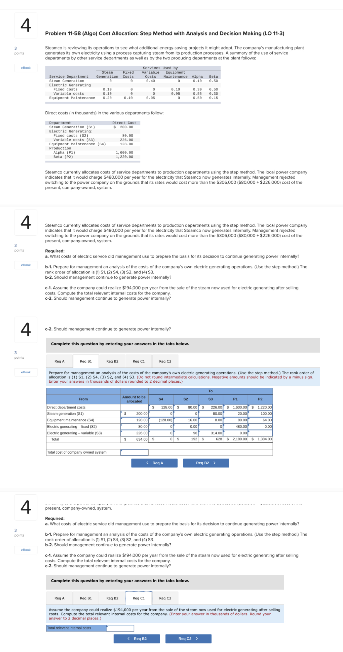 Please help solve. Problem 11-58 (Algo) Cost Allocation: Step Method with Analysis
