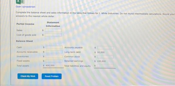 data for 3. White Industries: Total assets turnover: 2,2 Gross proft margin