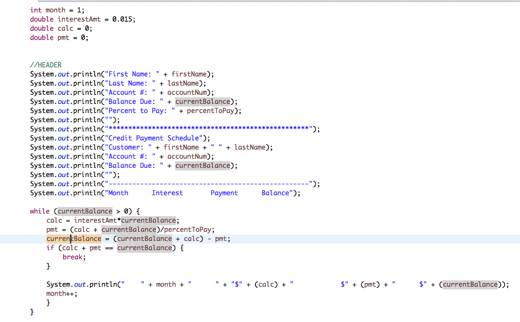 Java Amortization Table: I am trying to write Java code that prints