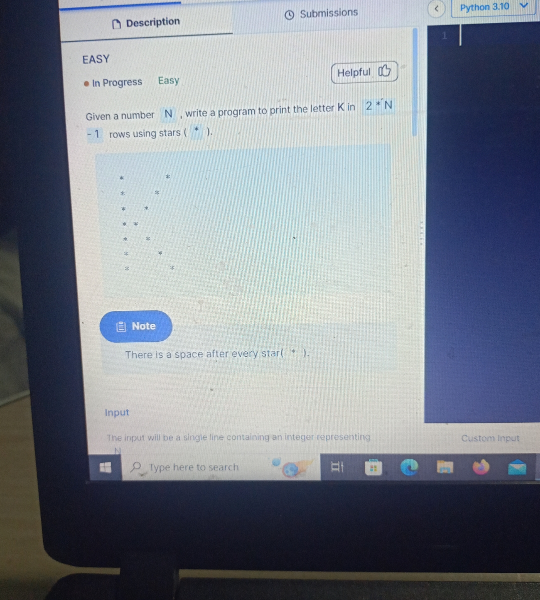  Description Submissions EASY In Progress Easy Given a number N, write