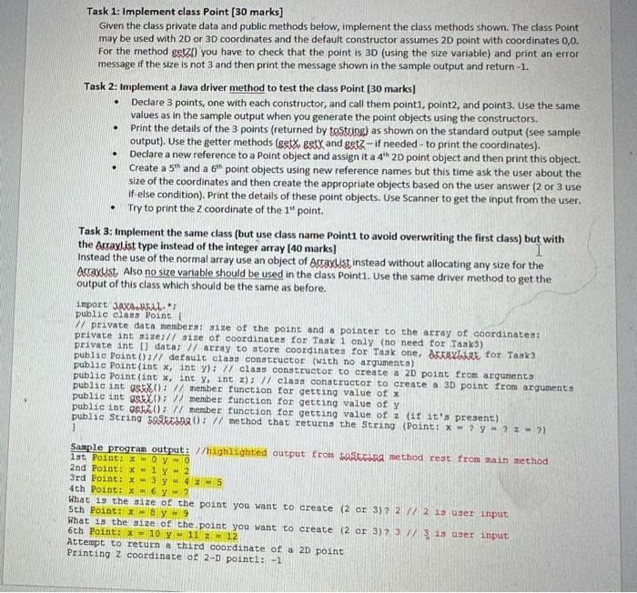  Task 1: Implement class Point [30 marks] Given the class private