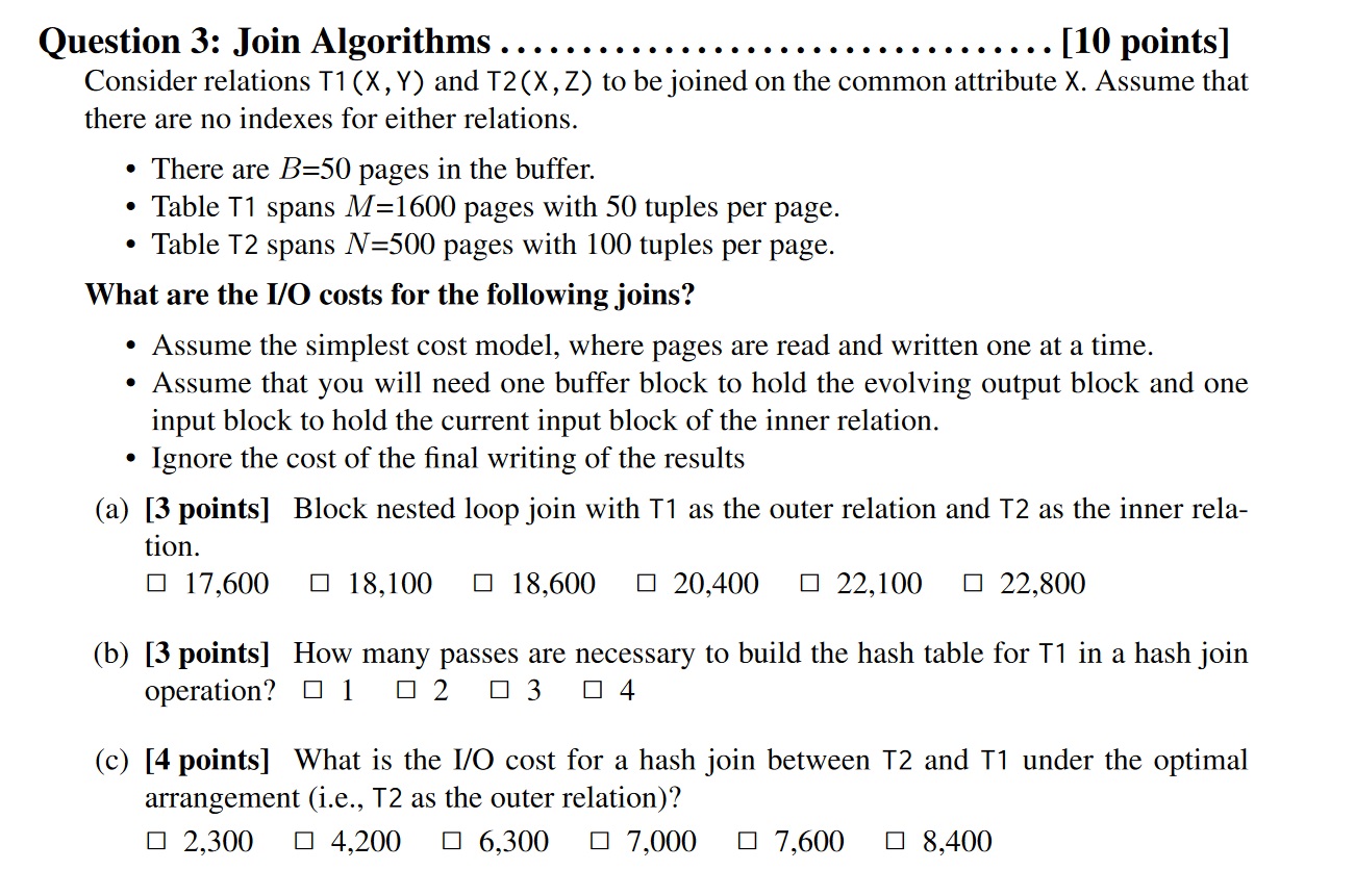 Question 3: Join Algorithms . . . . . . . .