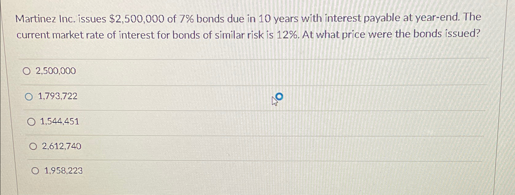  Martinez Inc. issues $2,500,000 of 7% bonds due in 10 years