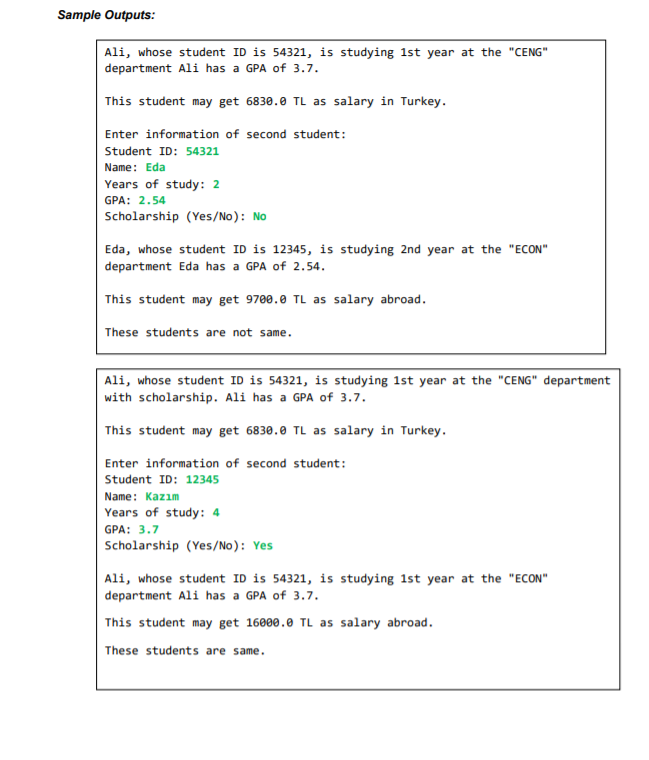 objects with departments CENG and ECON, respectively. Set features of the first