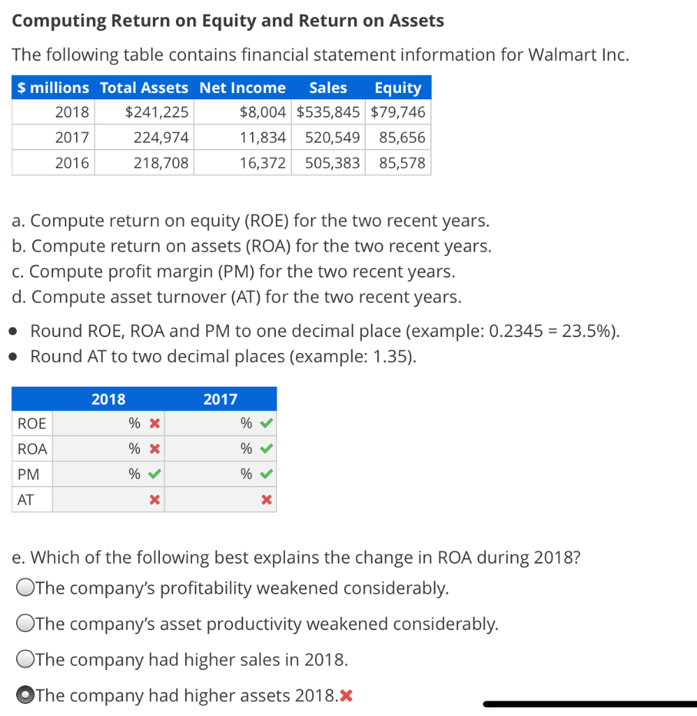  Computing Return on Equity and Return on Assets The following table
