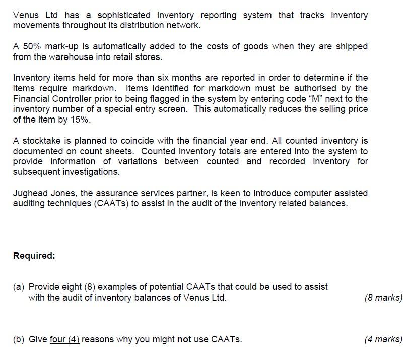 Venus Ltd has a sophisticated inventory reporting system that tracks inventory
