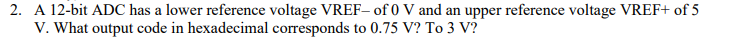  A 12-bit ADC has a lower reference voltage VREF- of 0V