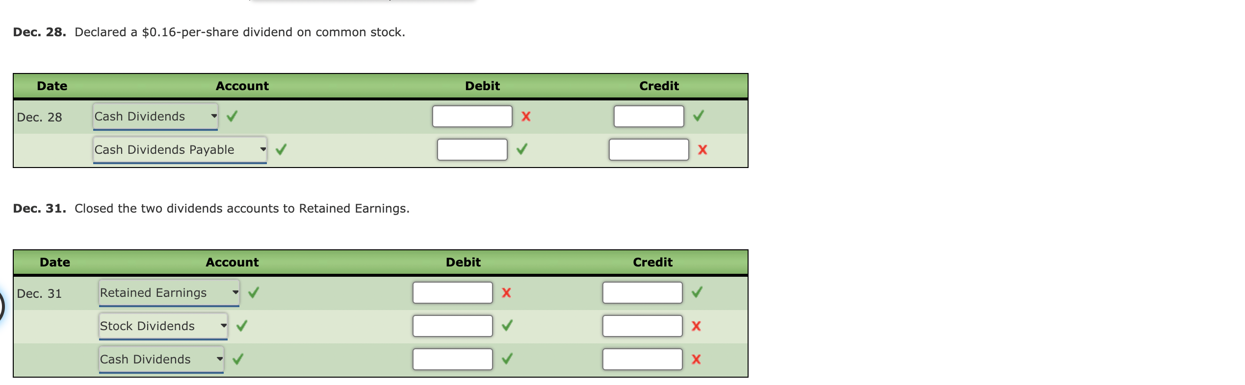 common stock. The dividend had been properly recorded when declared on December