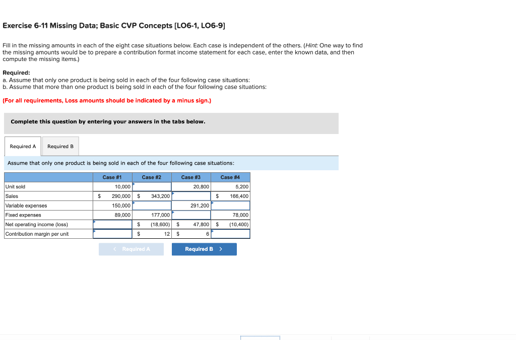 LO6-9) Fill in the missing amounts in each of the eight case