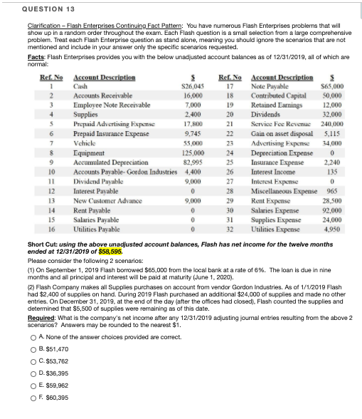  QUESTION 13 0 Clarification - Flash Enterprises Continuing Fact Pattern: You