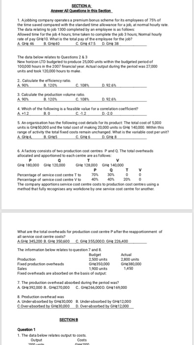  SECTION A Answer All Questions in this section 1. Ajobbing company