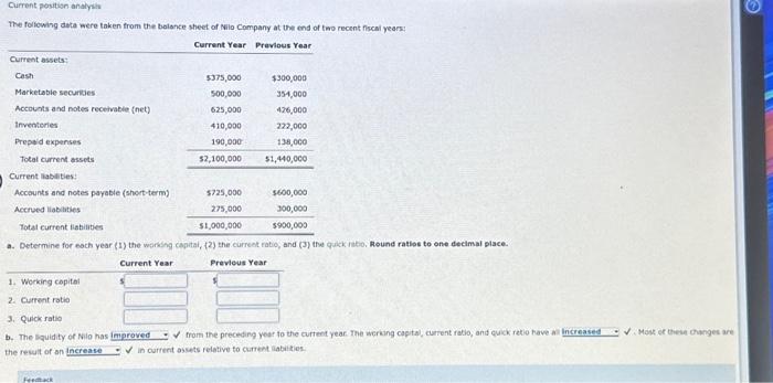  Current position analyih The foliowing data were taken from the bolance