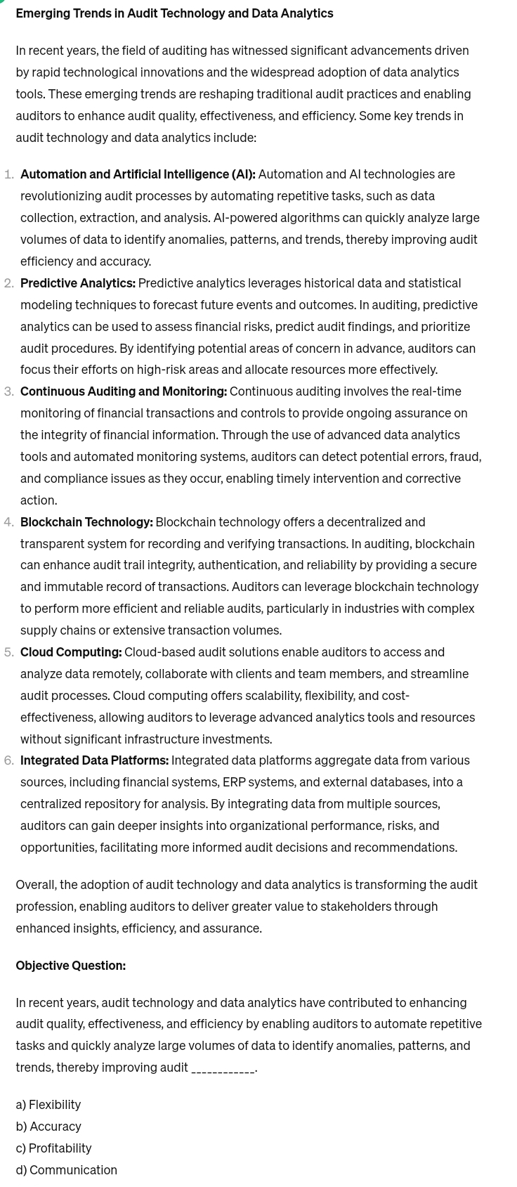  Emerging Trends in Audit Technology and Data Analytics In recent years,