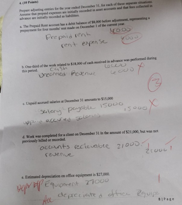  4. (10 Points) Prepare adjusting entries for the year ended December