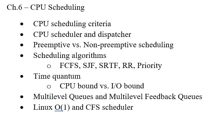  Ch.6- CPU Scheduling CPU scheduling criteria . CPU scheduler and dispatcher