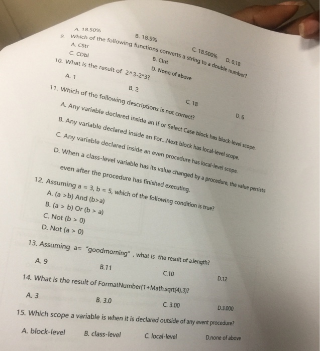 your answer for each question. Total 30 points for 15 questions, 2