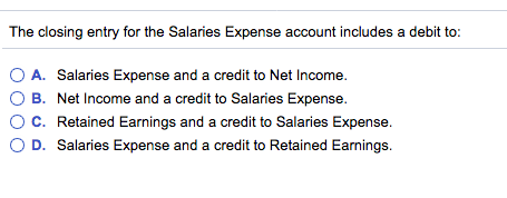 help The closing entry for the Salaries Expense account includes a debit