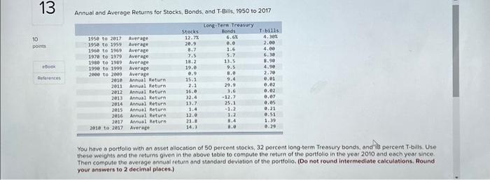  13 10 points eBook References Annual and Average Returns for Stocks,