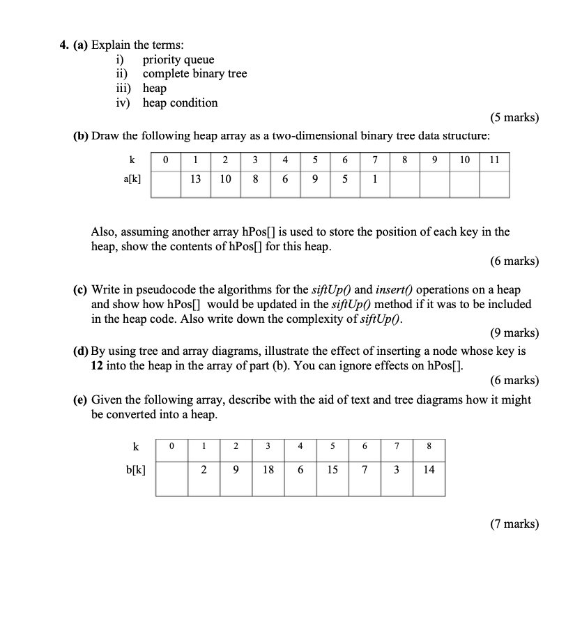  (a) Explain the terms: i) priority queue ii) complete binary tree