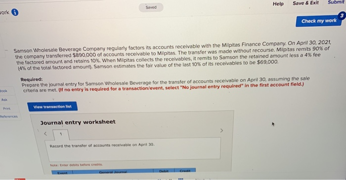 help chapter 7 accounting homework!! jork Saved Help Save & Exit Submi