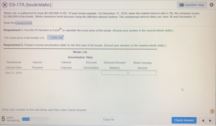 $2,500,000 of 4%, 10-year bonds payable On December 31, 2018, when the