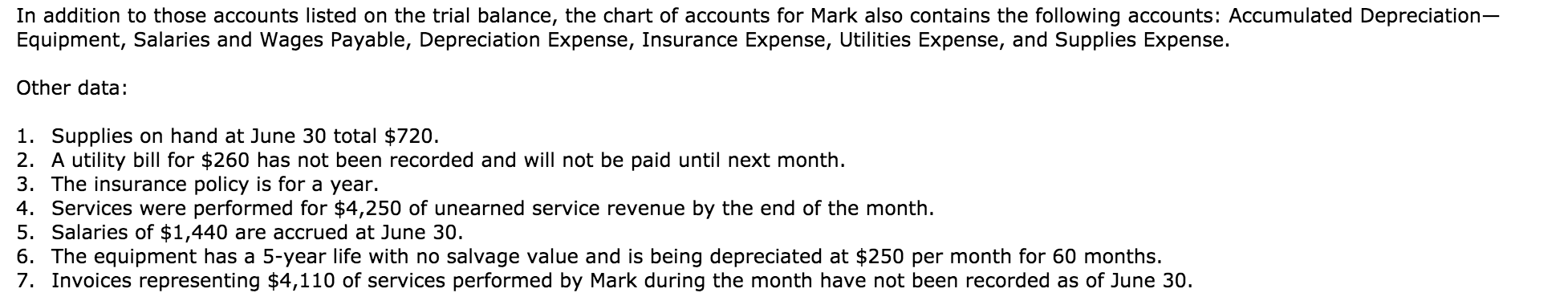 Mark Consulting, on June 1, 2022. The trial balance at June 30