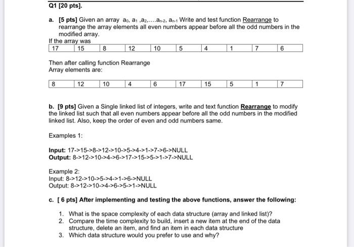  Q1 (20 pts). a. [5 pts] Given an array ao, a