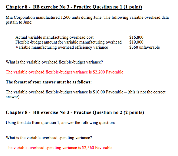  Are the following answers correct? Chapter 8 - BB exercise No