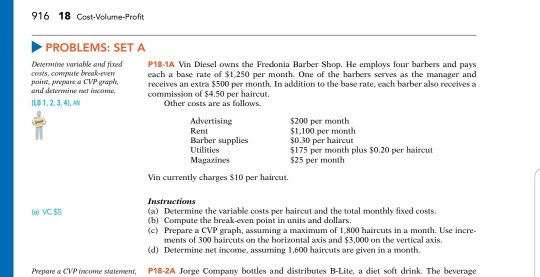 Please help with this problem. Thanks 916 18 Cost-Volume-Profit PROBLEMS: SET A