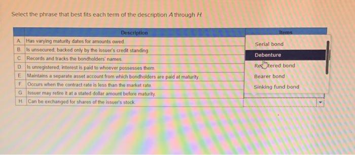 term of the description Athrough H Description A Has varying maturity dates